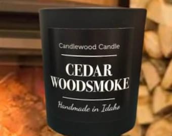 CEDAR WOOD - Crackling Wood Fire Natural Soy Wax Candle in Black Jar with Lid 10 oz