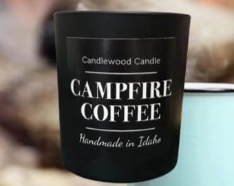 CAMPFIRE COFFEE - Crackling Wood Fire Natural Soy Wax Candle in Black Jar with Lid 10 oz