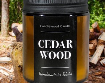 CEDAR WOODSMOKE - Crackling Wood Fire Natural Soy Wax Candle in Amber Jar with Lid
