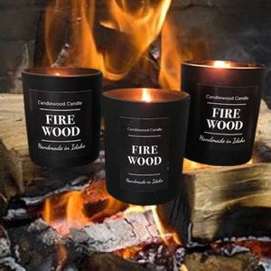 FIREWOOD - Crackling Wood Burning Fireplace Soy Wax Candle  - Best Seller Since 2012 - New Black Jar!!