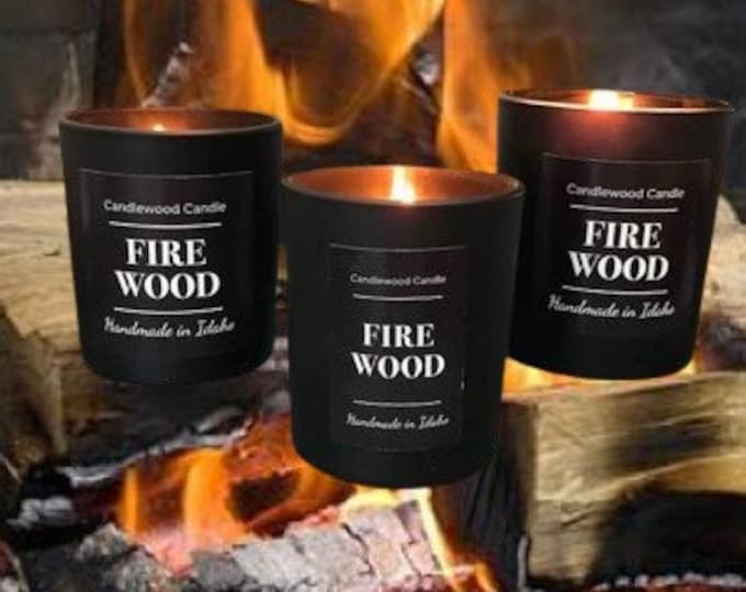 Featured listing image: FIREWOOD - Crackling Wood Burning Fireplace Soy Wax Candle  - Best Seller Since 2012 - New Black Jar!!