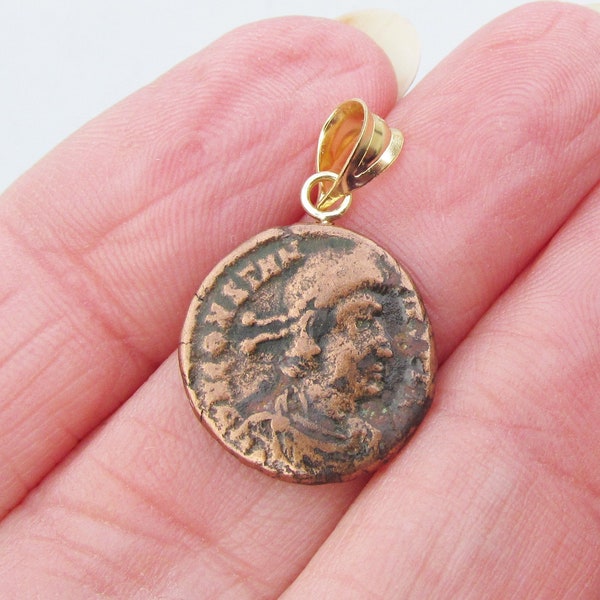 SALE! 18k Gold Genuine Antique Bronze Constantine the Great Roman Coin Vintage Pendant