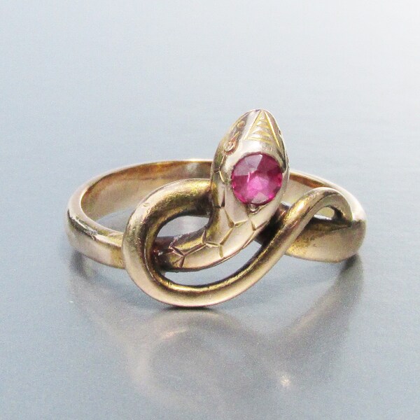 Antique Victorian 14k Gold & Ruby SNAKE Wrap Ring, Size 8