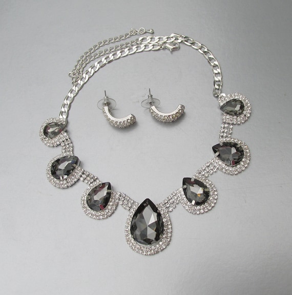 Vintage 1980s Collar Necklace Earrings Prom Party… - image 1