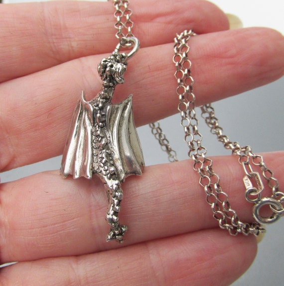 Sterling Silver Vintage 1980s Goth Flying DRAGON … - image 2