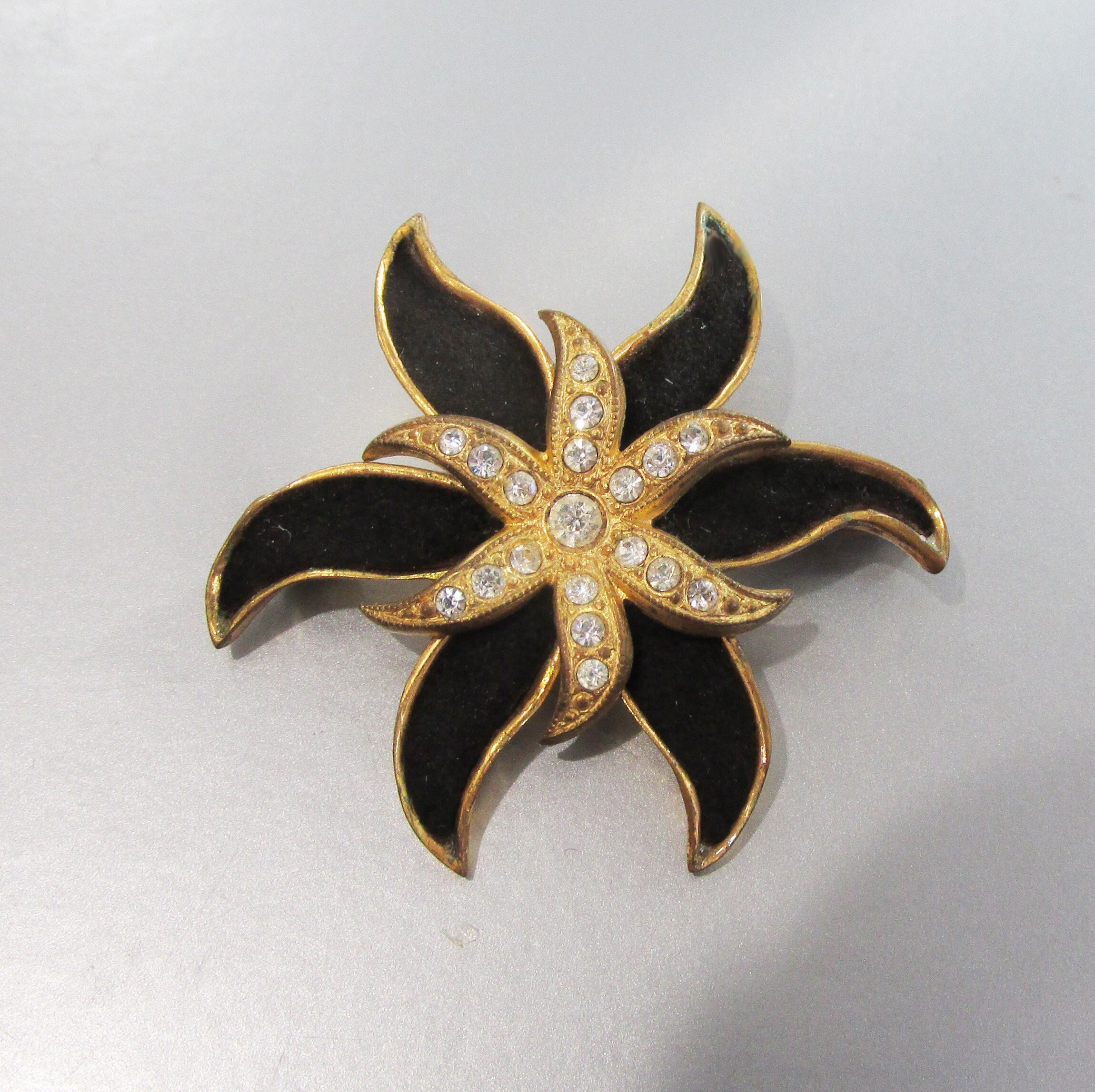 RARE 1930s French Black Velvet & Rhinestone Vintage Flower RARE 1930s French Black Velvet & Rhinestone Vintage Flower