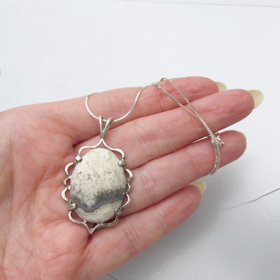 Sterling Silver Gray Crazy Lace AGATE Vintage Lar… - image 4