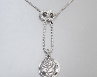 【VINTAGE HOLLYWOOD】Dot Layered Necklace＋Petit Rose Charm Sterling Silver Vintage ROSE Pendant Dot Chain Necklace - Etsy