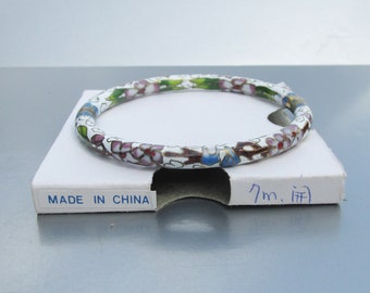 SALE! Vintage Chinese White & Pink Cloisonne' Hinged Bangle Bracelet, NEW Old Stock!