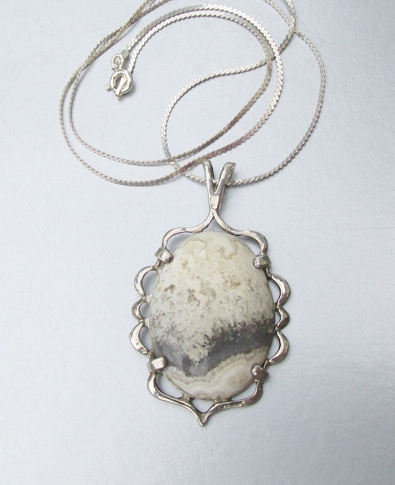 Sterling Silver Gray Crazy Lace AGATE Vintage Larg