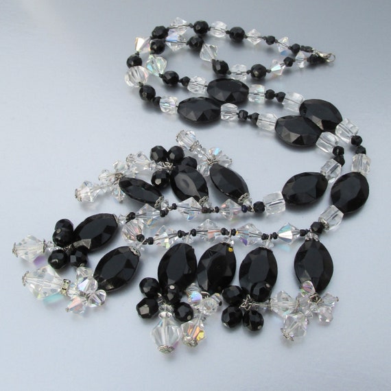 Black Dangling Crystals Big BIB Collar Vintage Ne… - image 3