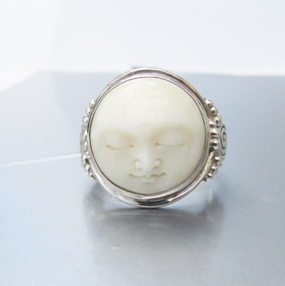 Sterling Silver Carved Man in the Moon Face Vinta… - image 6