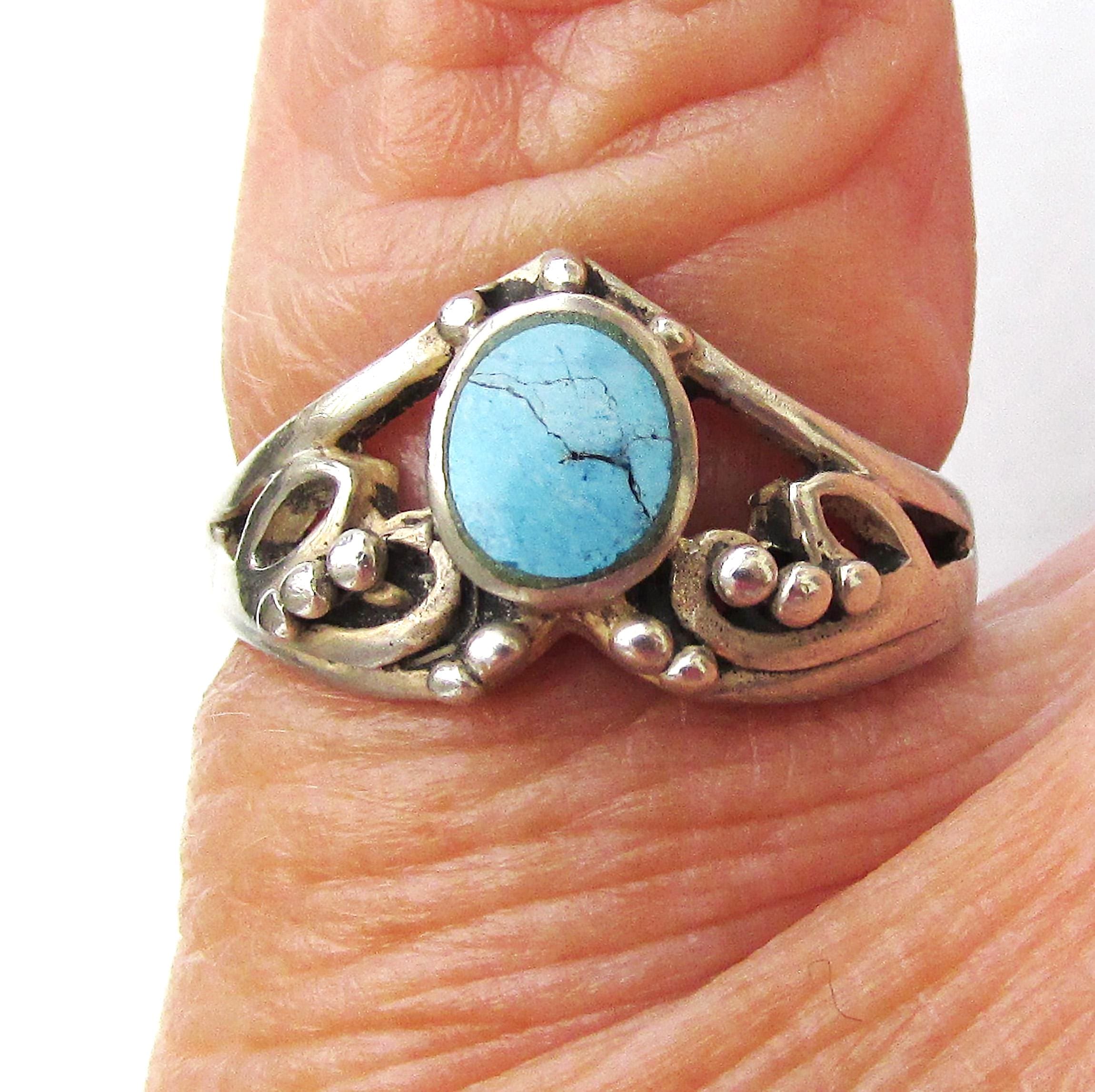 Signed JC Jim Calladitto Navajo Sterling Silver Turquoise Vtg Ring
