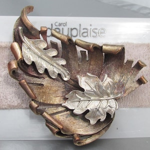 Broche vintage DAUPLAISE grande de cobre e folha de estanho assinado, NOVO no cartão