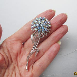 Signed CORO PEGASUS Vintage Blue Rhinestone Big Flower Brooch Pin