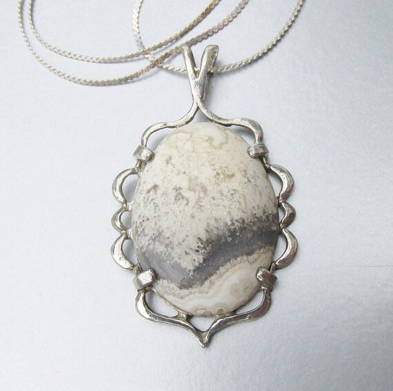 Sterling Silver Gray Crazy Lace AGATE Vintage Lar… - image 2