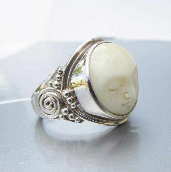 Sterling Silver Carved Man in the Moon Face Vinta… - image 2