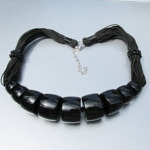 Spectacular Vintage Big Black Onyx Collar Necklace