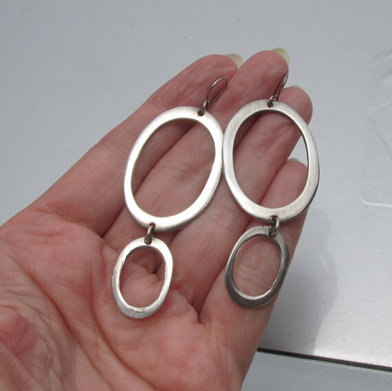 SALE! Long Sterling Silver Double Oval Dangles Pi… - image 2