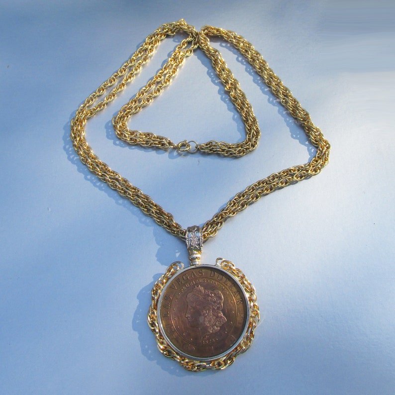 Las Vegas Casino Gaming Token 1878 Morgan Dollar Style Vintage Necklace