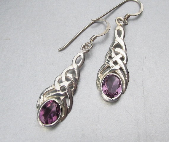 SALE!  Sterling Silver & Amethyst Celtic Knot Dan… - image 1