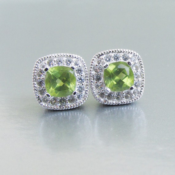 Sparkling Genuine Square Green Peridot Sterling S… - image 6