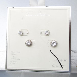 Neu auf Karte 3 Paar Sterling Silber CZ Zirkonia Ohrstecker Ohrringe