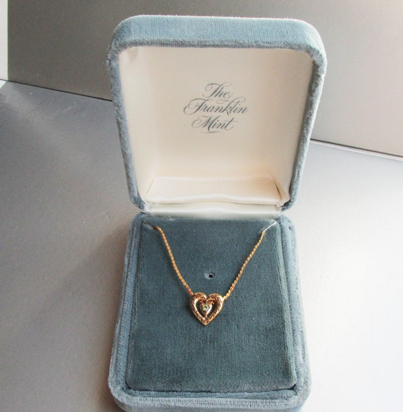 NIB Signed Franklin Mint Gilt Sterling Silver Peridot Heart