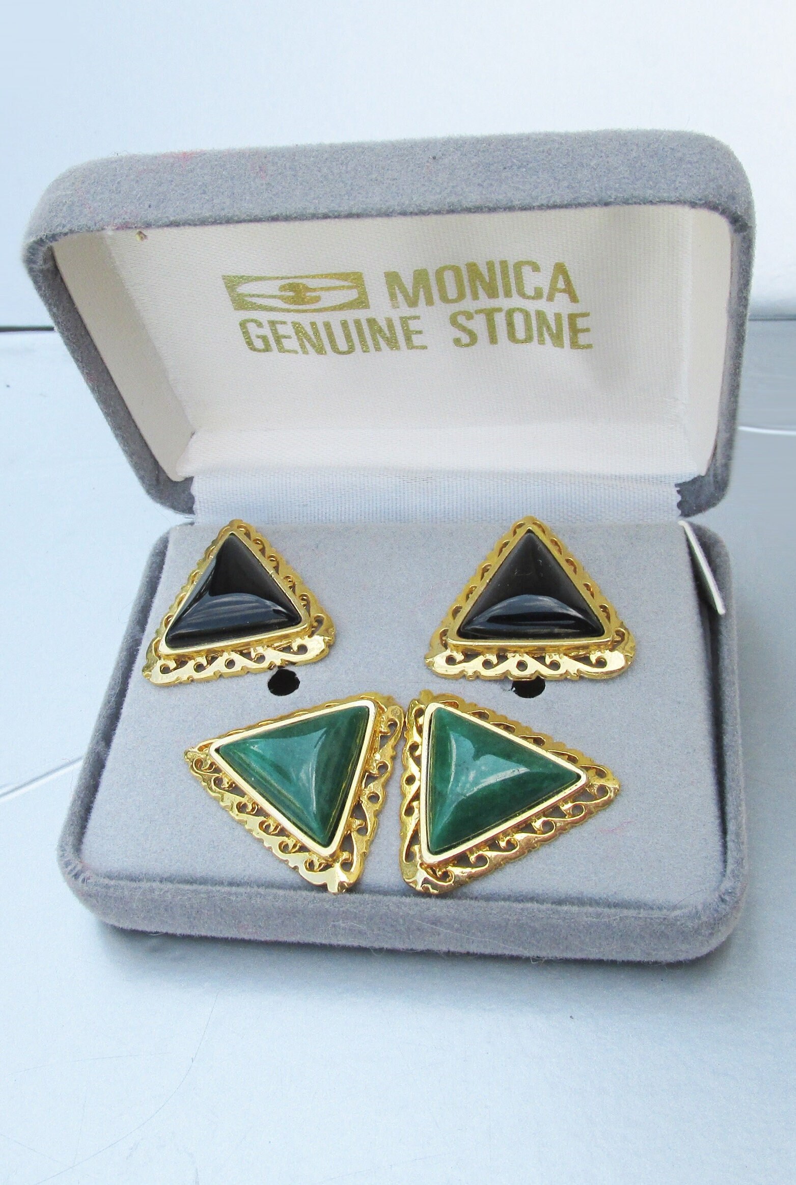 Boucles D'oreilles Malachite Naturelle Vintage - Années 1980 - Neuves