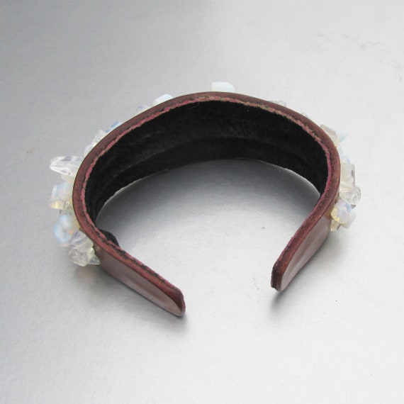 White Opaline Glass "Ice Cubes" Leather Cuff Brac… - image 4