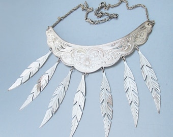 SALE!  Montana Silversmiths Sterling Plate Feather Dangle Engraved Collar Necklace