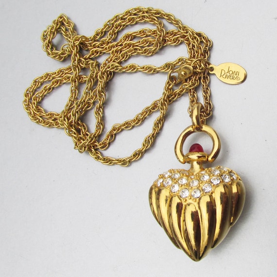 Joan Rivers Gold Puffy Heart Rhinestone Vintage 19