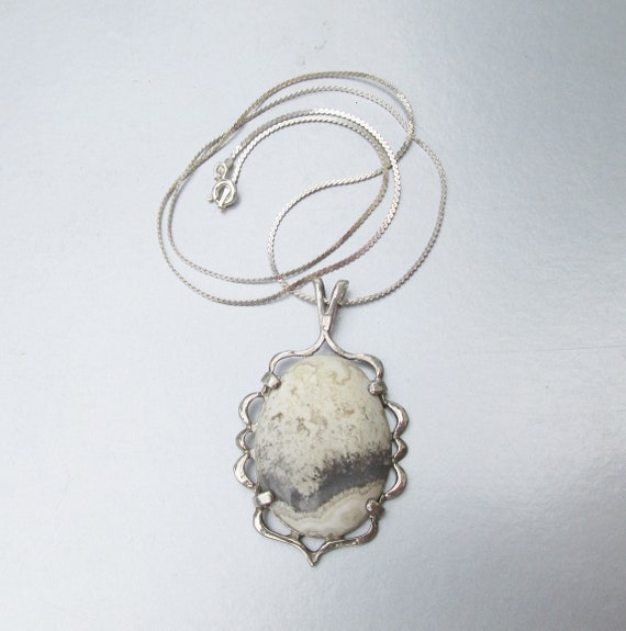 Sterling Silver Gray Crazy Lace AGATE Vintage Lar… - image 5