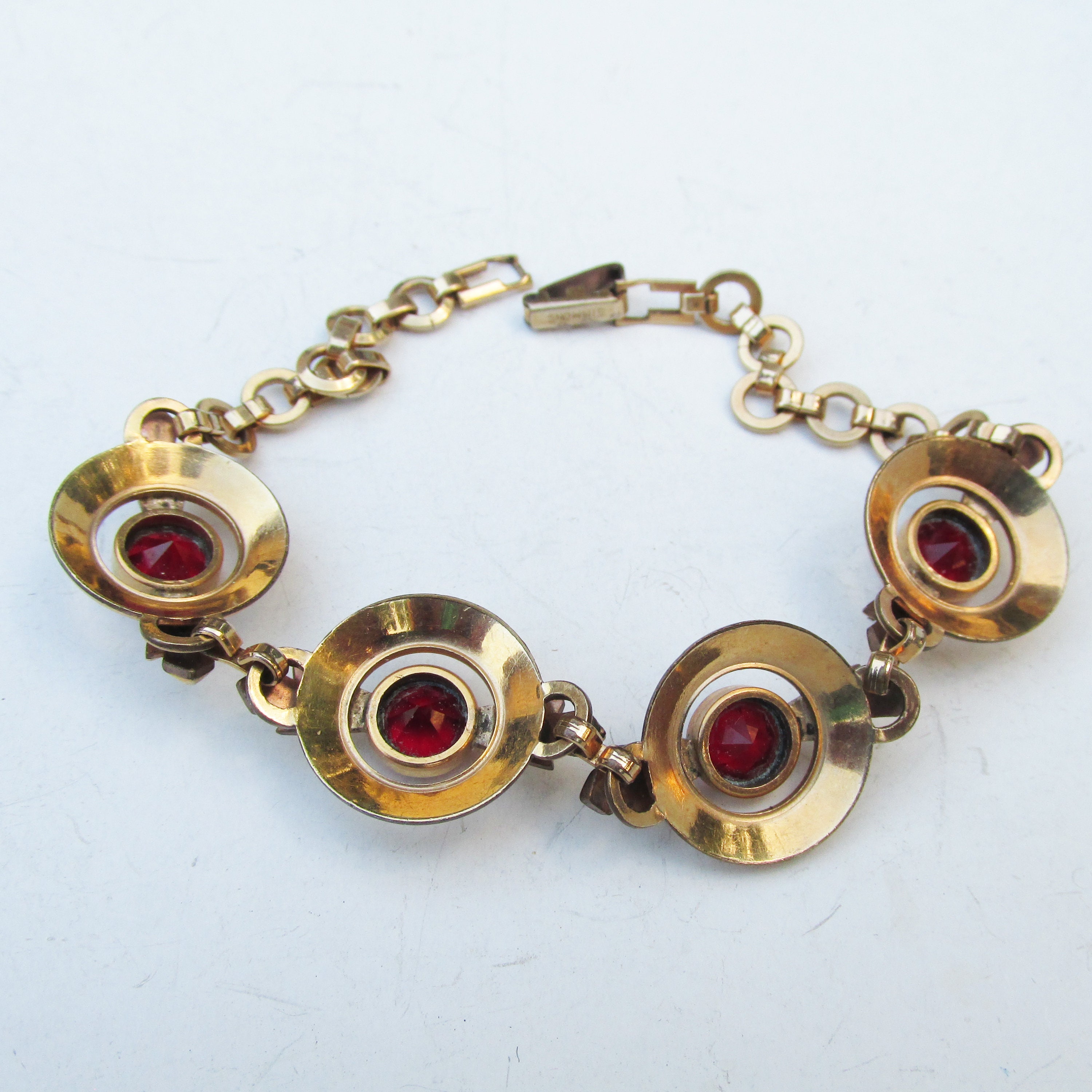 Signed SIMMONS Vintage Red Rhinestone Art Deco Bracelet Etsy