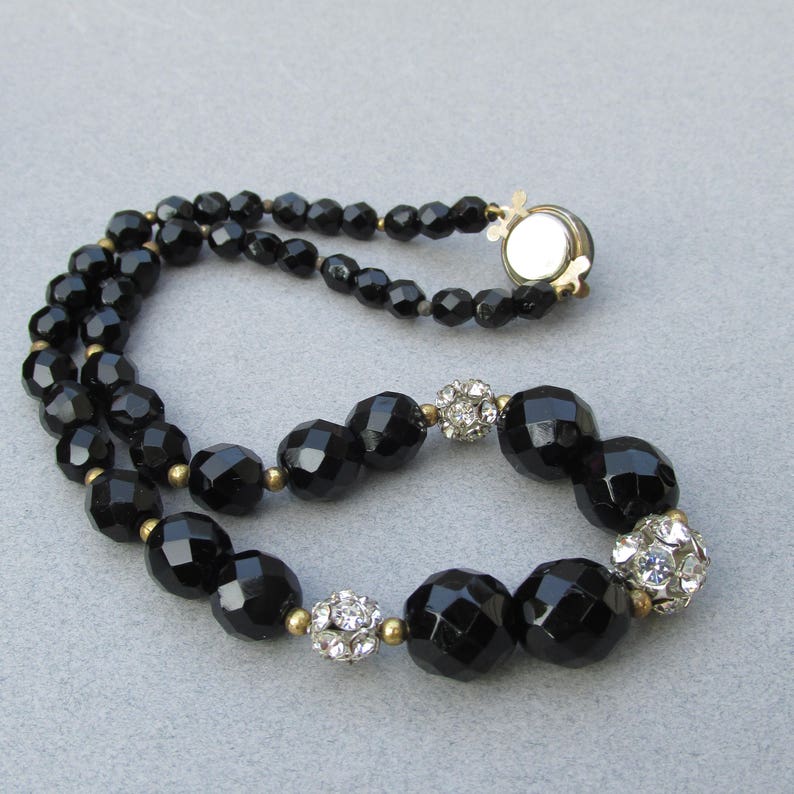 Vintage Czech Glass Bead & Rhinestone Disco Ball Necklace Etsy