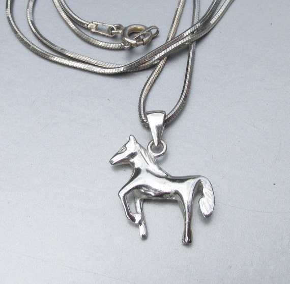 Sterling Silver HORSE Equestrian Pendant Necklace - image 1