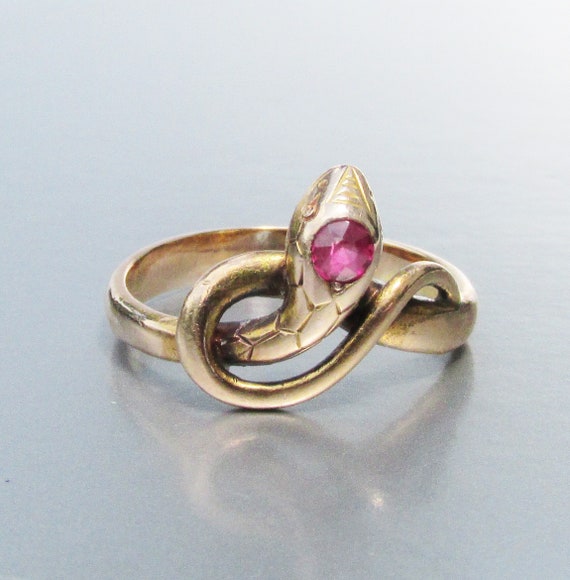 Antique Victorian 14k Gold & Ruby SNAKE Wrap Ring,