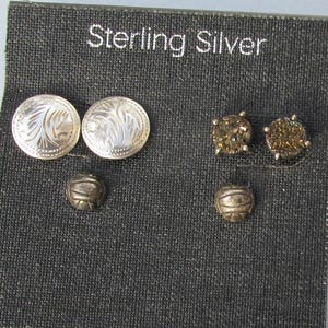 Drei 3 Paar Sterling Silber Ohrstecker Druzy, Skarabäus, Ohrringe mit Gravur, NEU auf Karte