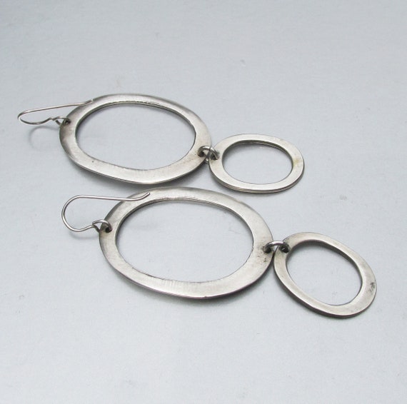 SALE! Long Sterling Silver Double Oval Dangles Pi… - image 3