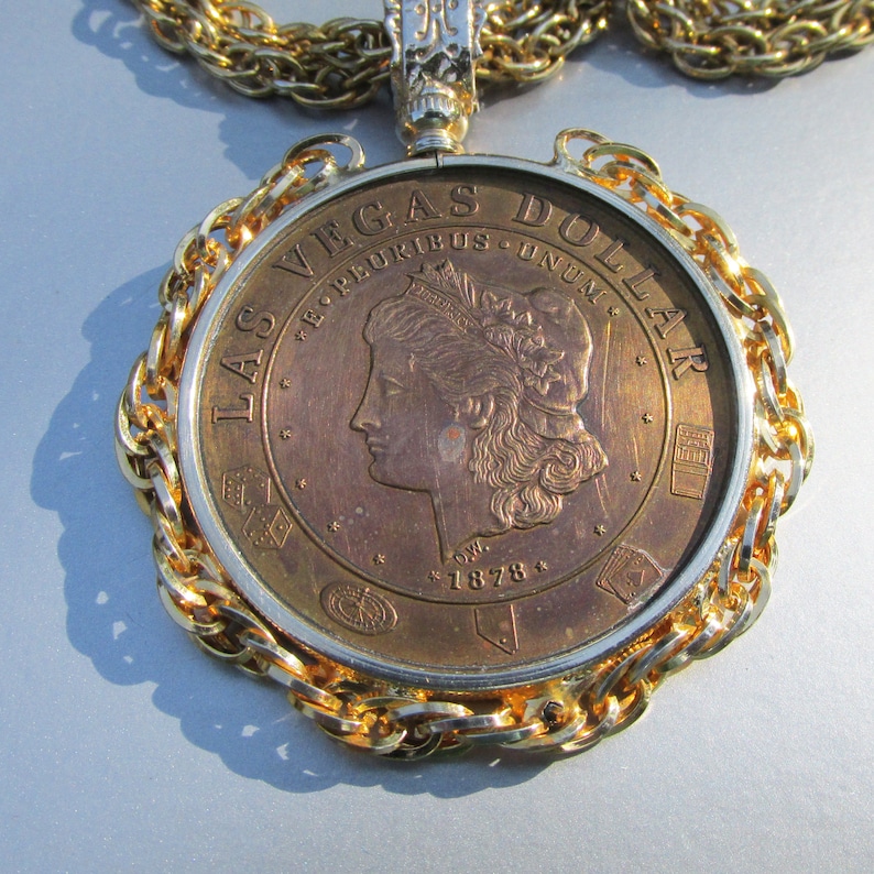 Las Vegas Casino Gaming Token 1878 Morgan Dollar Style Vintage Necklace