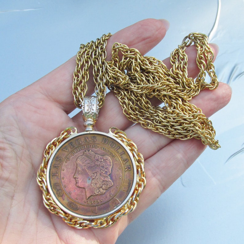 Las Vegas Casino Gaming Token 1878 Morgan Dollar Style Vintage Necklace