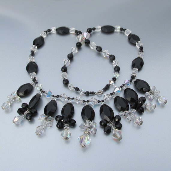 Black Dangling Crystals Big BIB Collar Vintage Ne… - image 1