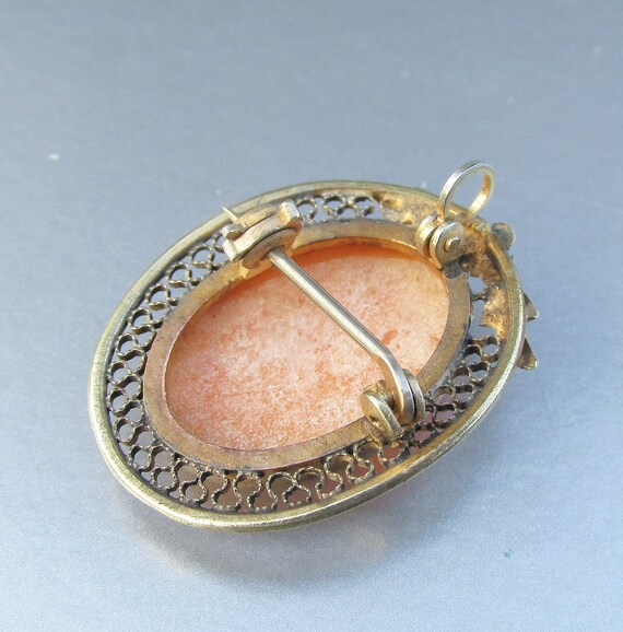 10k Gold CAMEO Filigree & Flower Antique Pin or P… - image 2