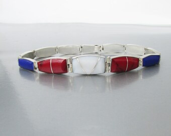 メキシコヴィンテージスターリングシルバージェムストーンブレスレット