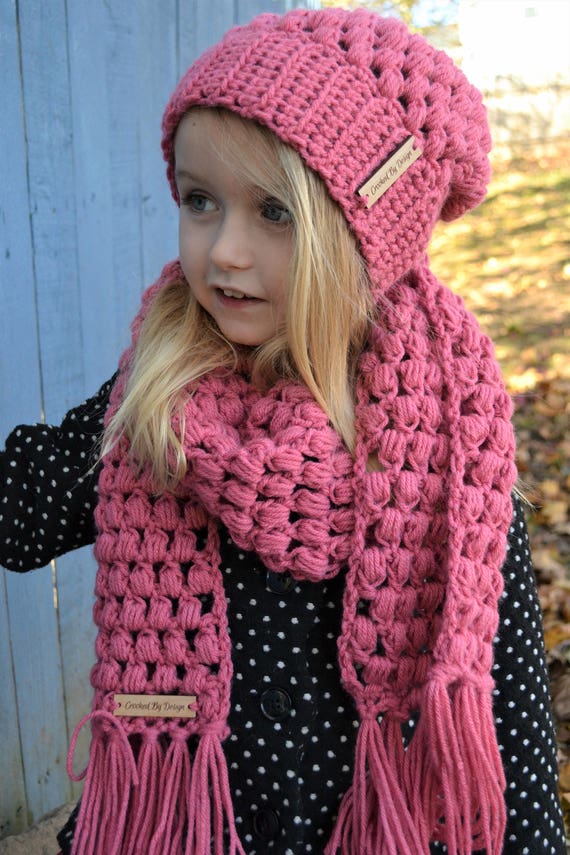 Hand Crocheted Scarf Hat Set For Kids Toddlers