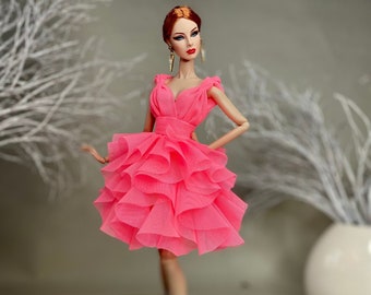 Bubble gum pink tulle dress for 12” dolls