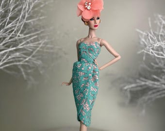 Vestido de encaje color menta para muñecas de moda de 30 cm (escala 1/6), ropa de muñeca hecha a mano.