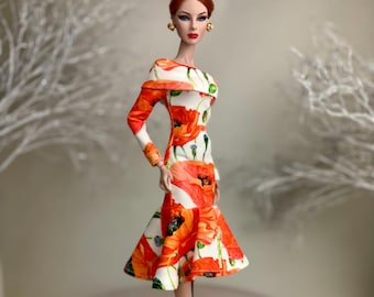 Vestido de verano con amapolas para muñecas de 30 cm (escala 1/6), ropa de muñeca hecha a mano.