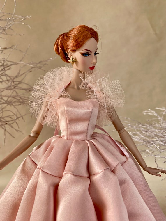 Peregrine Pink & Black Chevron Pattern Stripes Style Silk Ball Gown For 11.5 Inches-339787