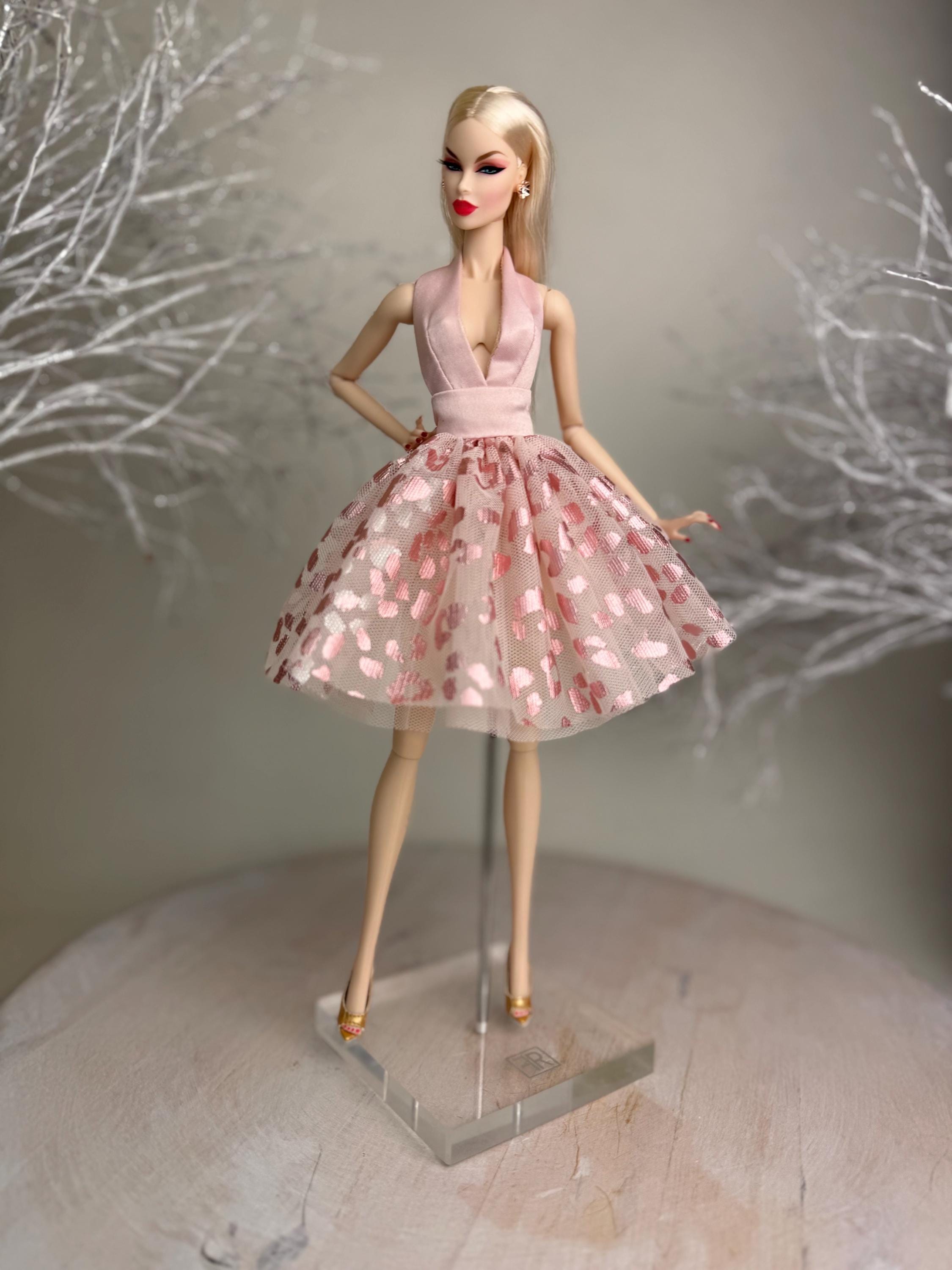 green emerald velvet dress Gold dress for Barbie dolls Cocktail dress  The Doll Tailor